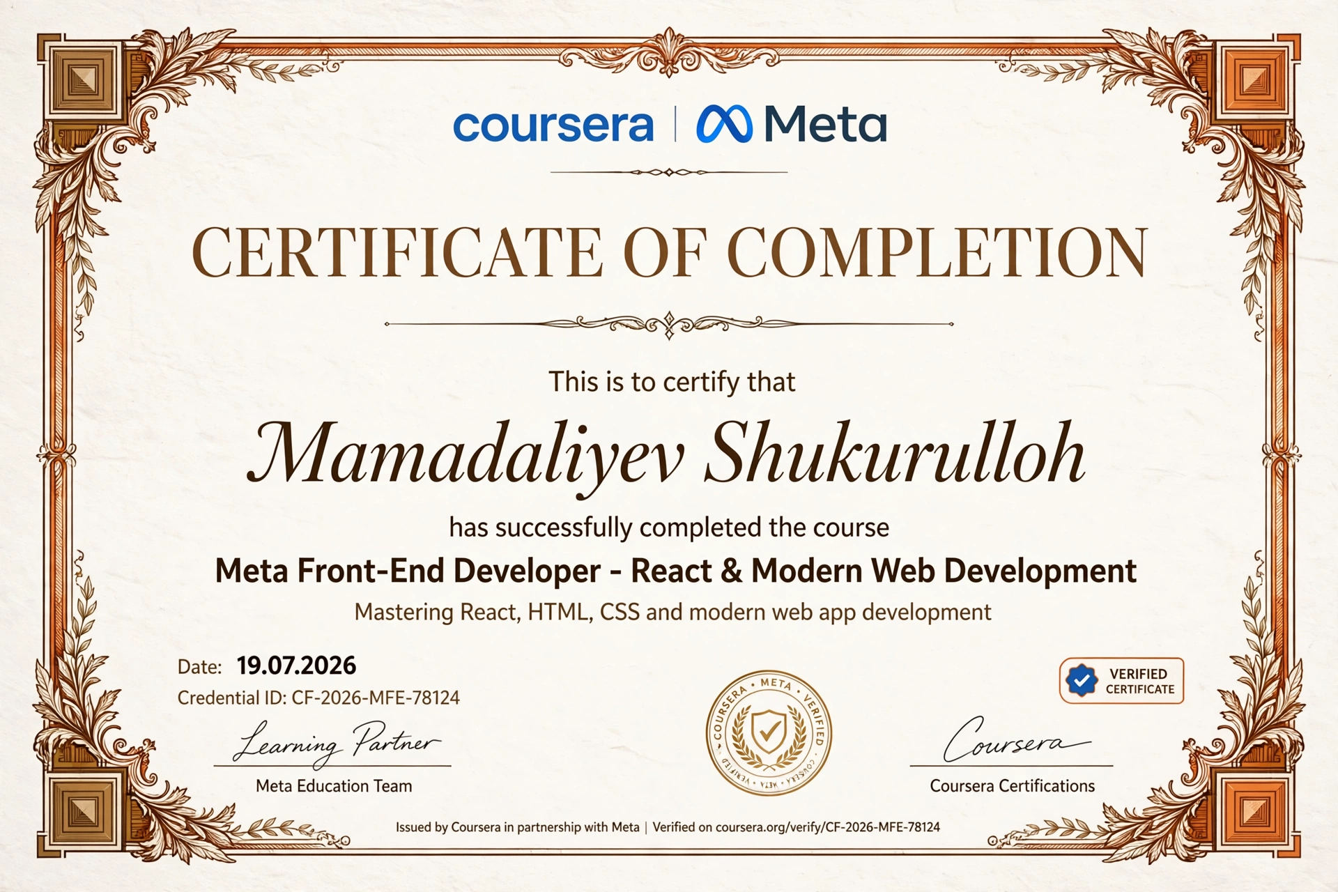 Meta Front-End Developer - React & Modern Web Development